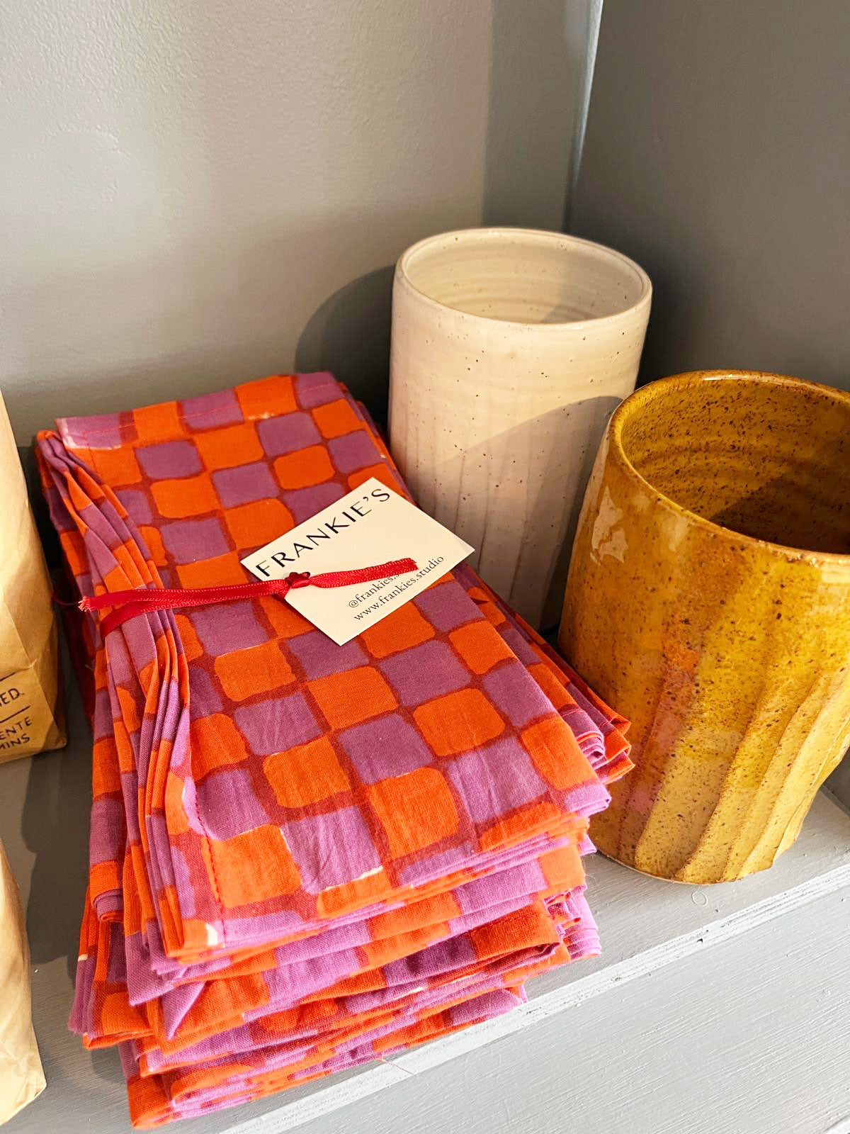 Napkins red and purple check x4