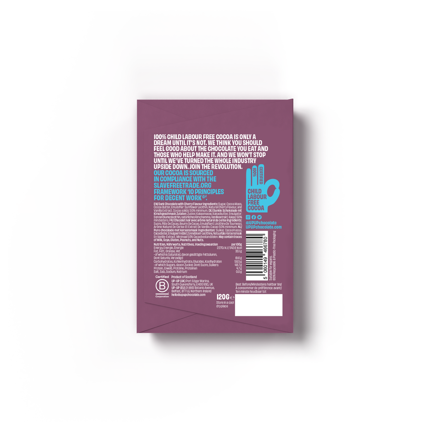 UP-UP Chocolate [No duties when shipping to US!] - Cherry Dark Chocolate Bar 120G/4.2OZ