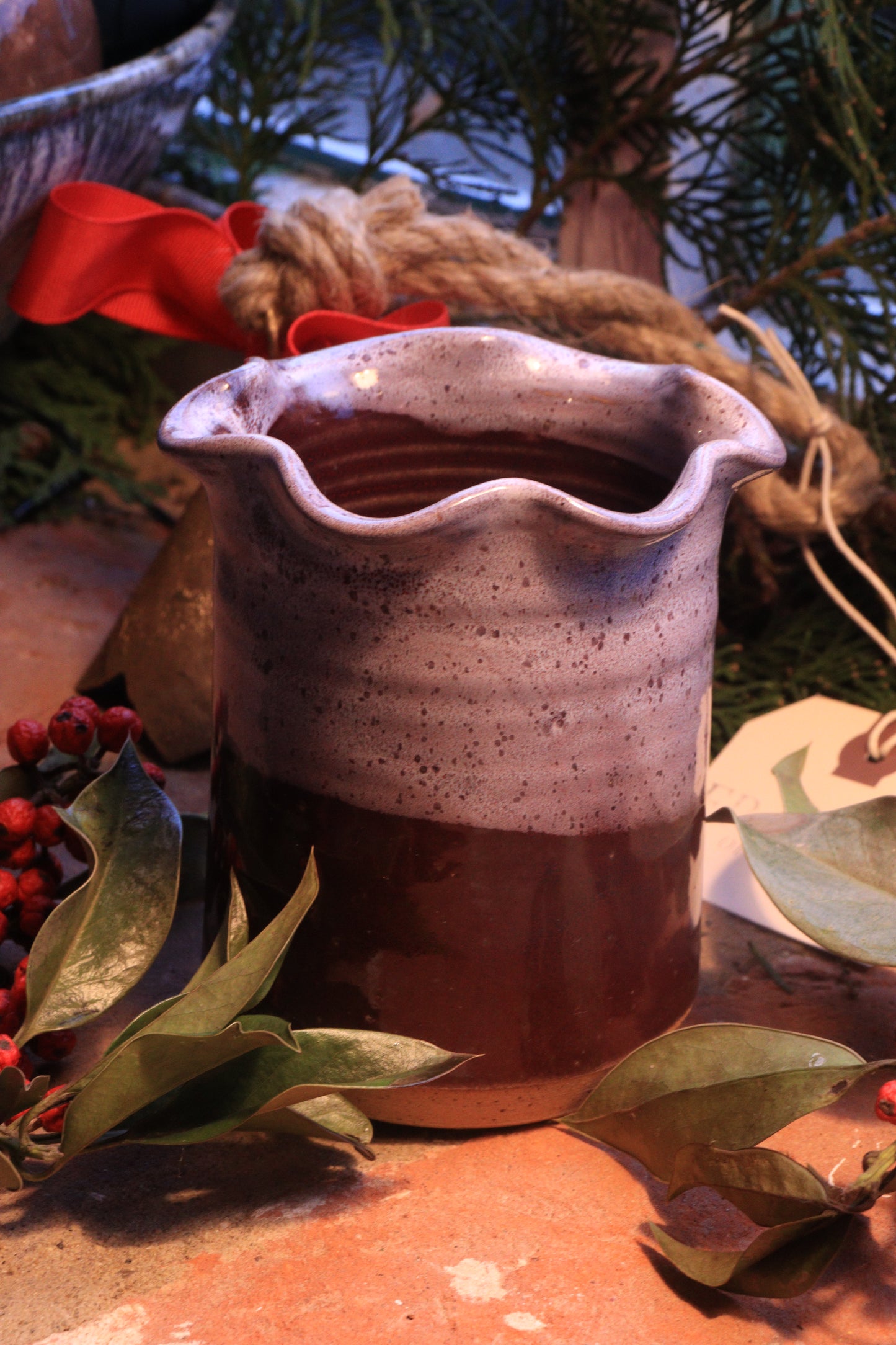 Frilly Utensil Pot  - Christmas colours