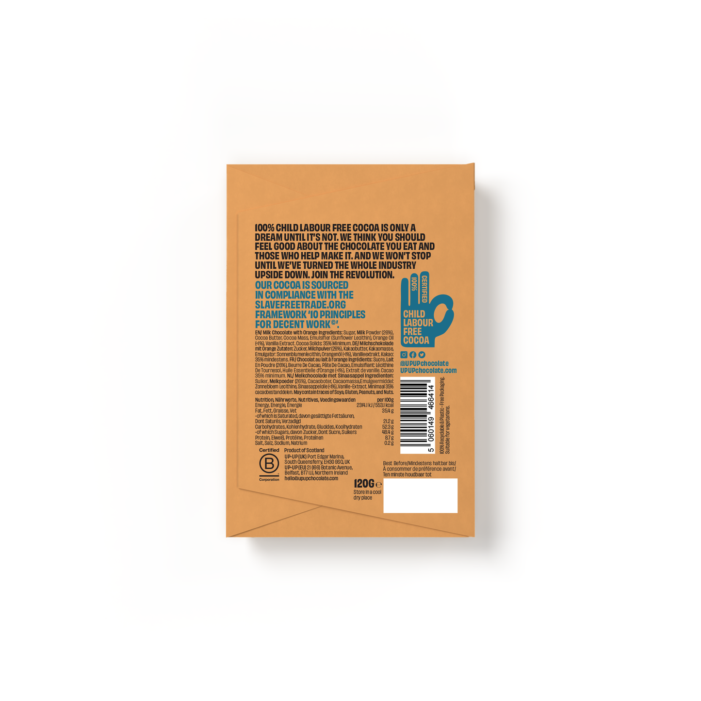 UP-UP Chocolate [No duties when shipping to US!] - Sweet Orange Milk Chocolate Bar 120G/4.2OZ